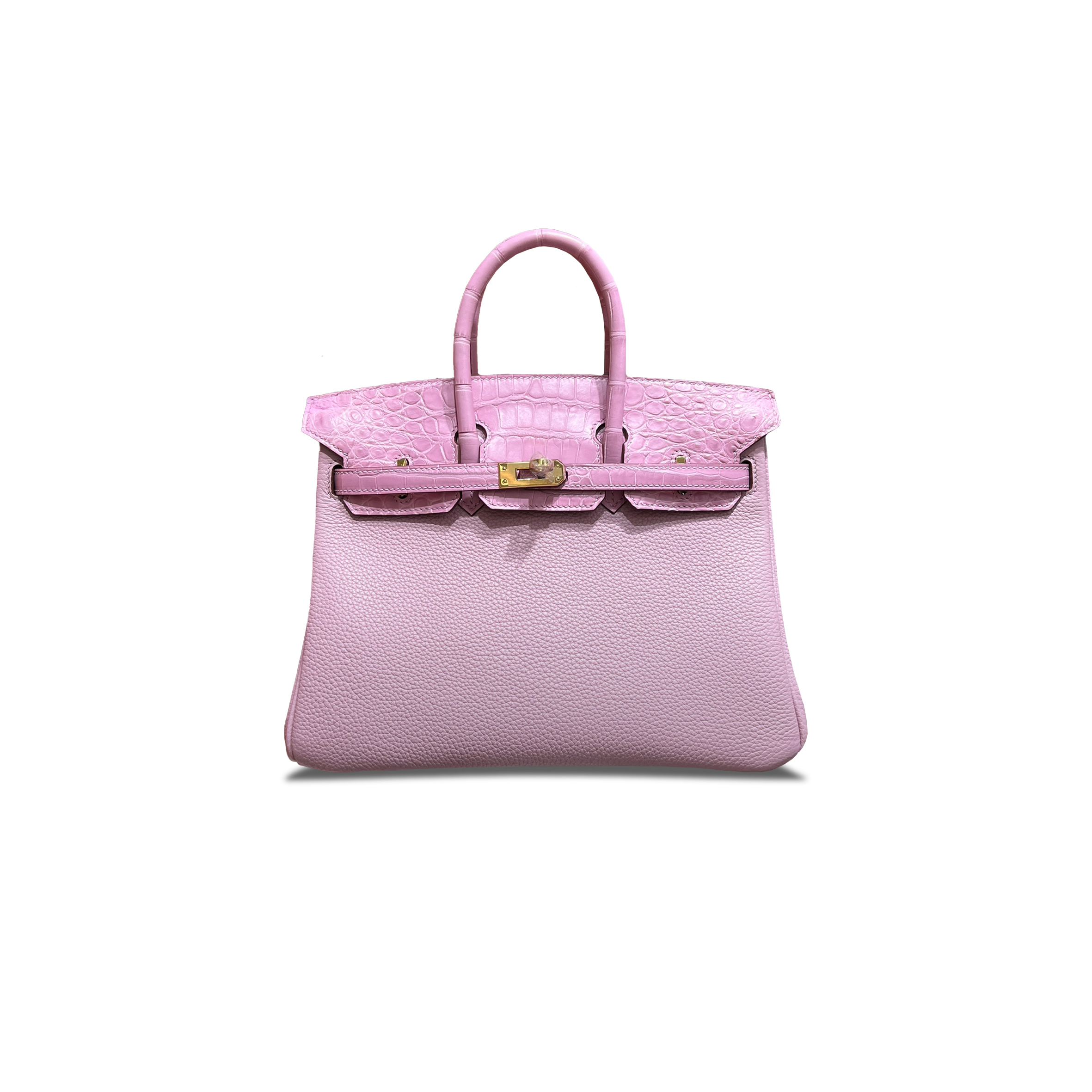 HERMÈS MASTER BIRKIN 25 CROCODILE AND TOGO LEATHER SAKURA PINK GOLD BUCKLE H076216CKAL (25*20*13cm)